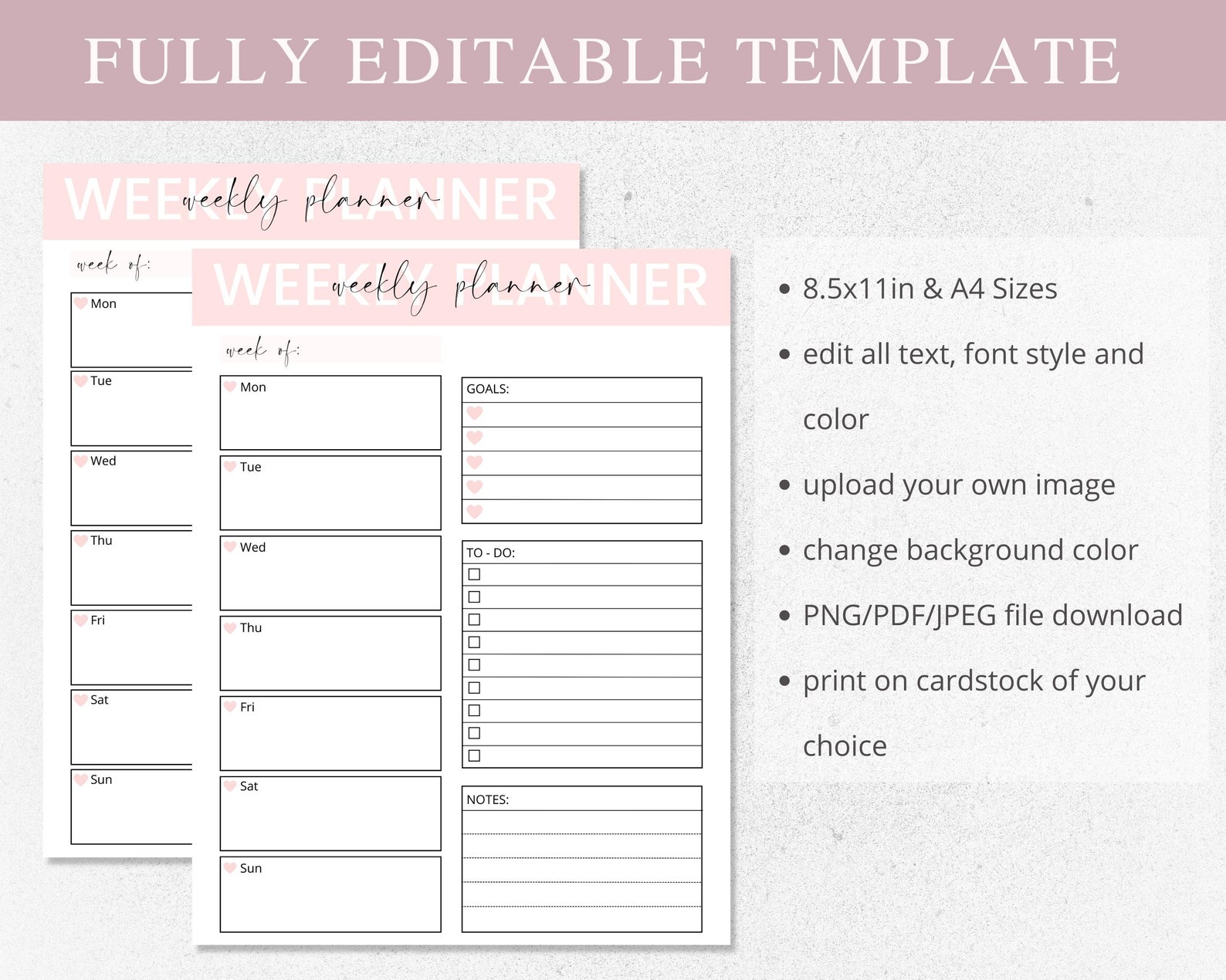 4 Editable Weekly Planner, ADHD Planner Printable, Canva Template ...