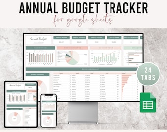 Annual Budget Spreadsheet Google Sheets Planner, Savings Debt and Net Worth Tracker