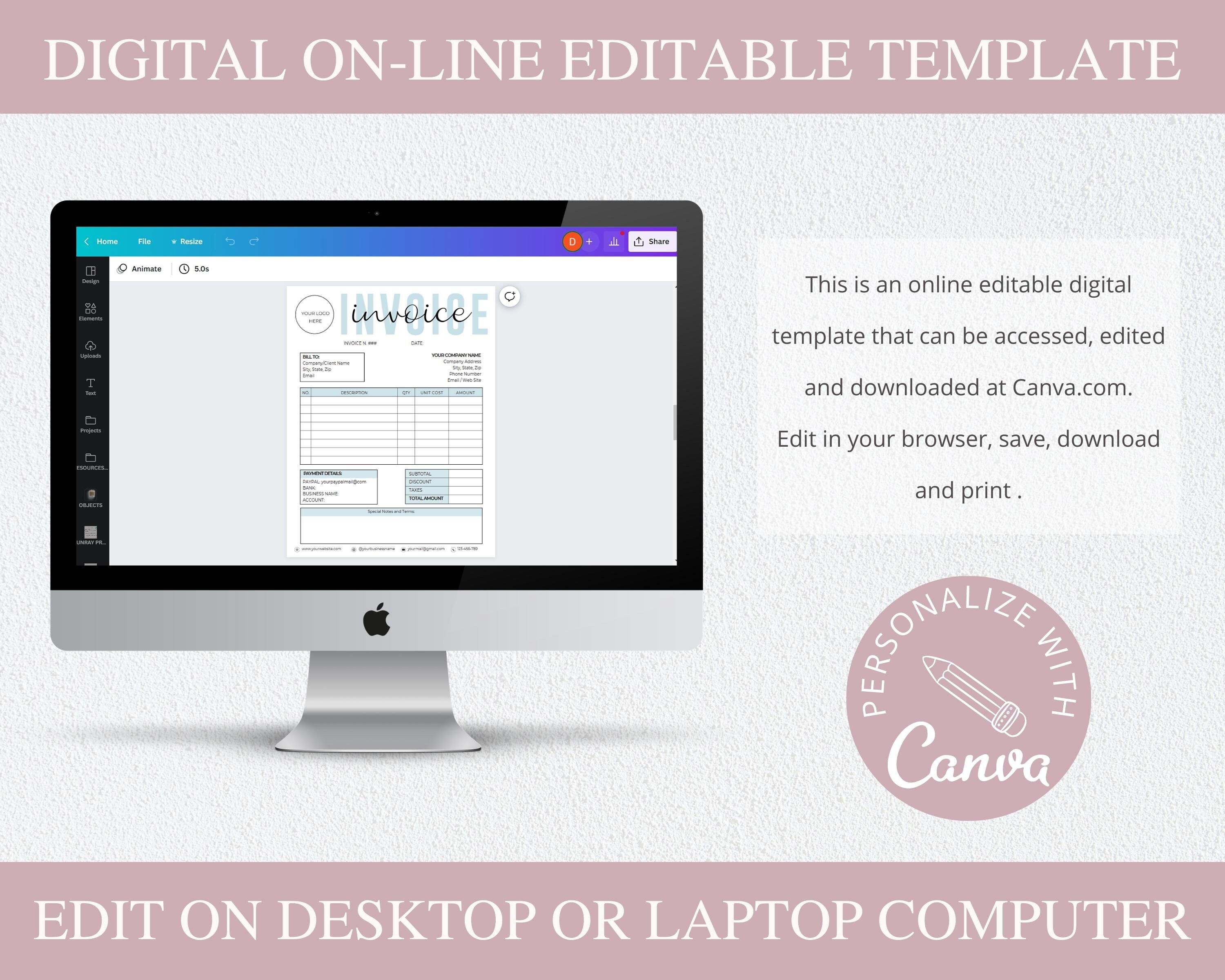 Invoice Editable Template Printable Order Form Invoice 5 - Etsy UK