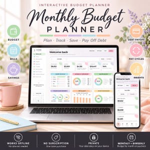 Monatsbudgetplaner | Interaktives HTML-Finanz-Dashboard, Gehaltsbudget, Rechnungs- und Schuldenverfolgung