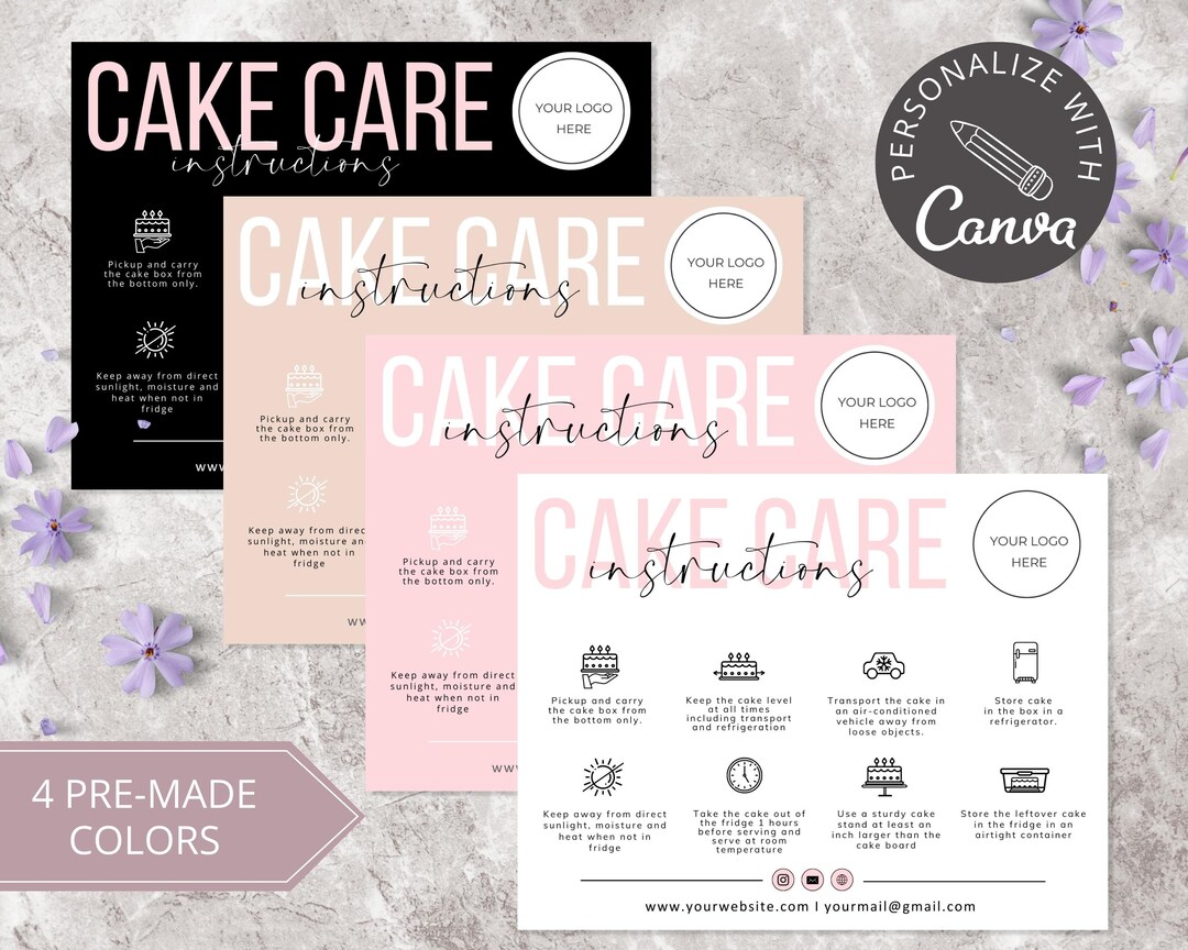 Cake Care Card Template I Canva Template I Cake Thank You Card for ...
