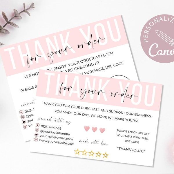 Custom Thank You Business Cards for Small Business, Editable Canva Template, Editable Thank You For Order, Bakery Business Thank You Card