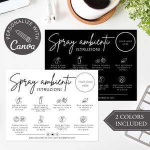 Istruzioni di Cura par Spray Ambiente | Modello Canva Personalizzabile, Etichette Spray Lino, Guida Cura Diffusore, Biglietti Ringraziamento