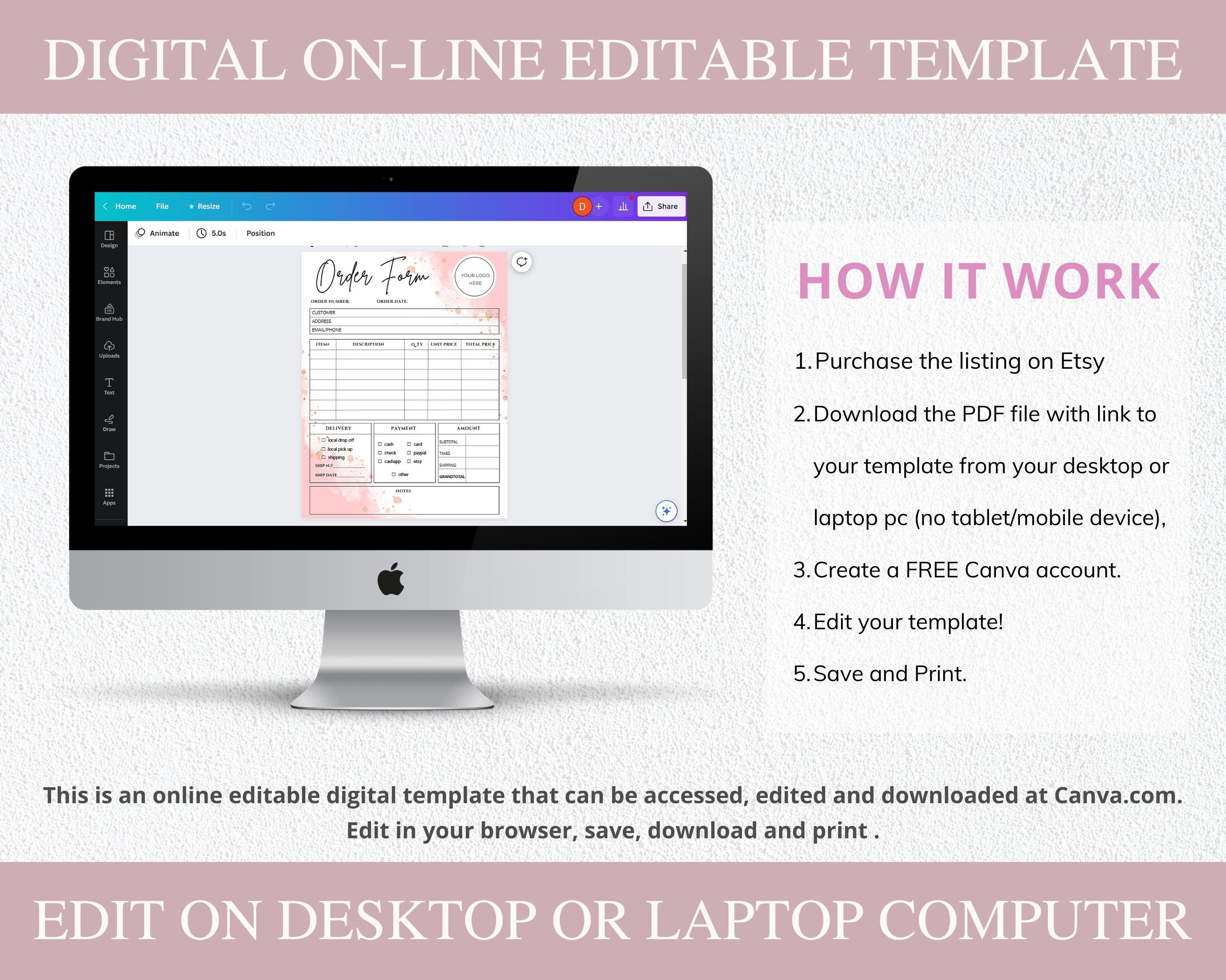 Editable Canva Template for Small Business Order Form | Printable Craft ...