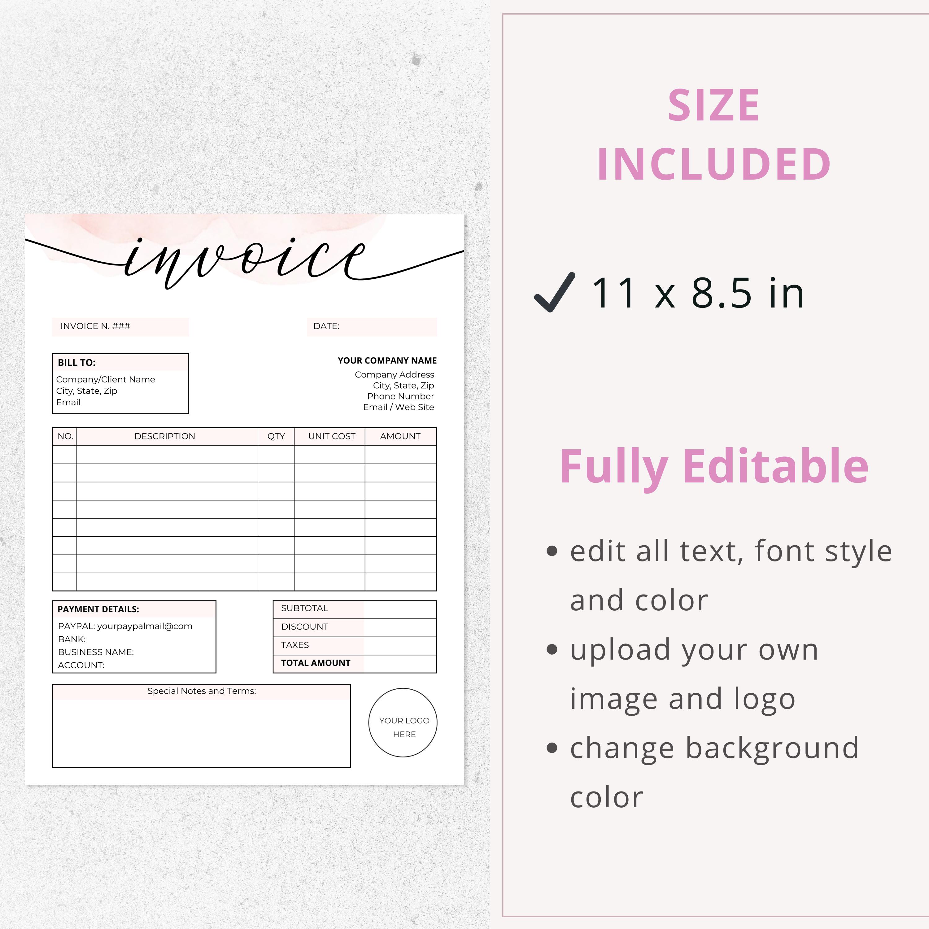 Editable Invoice Template | Simple Canva Invoice for Small Business ...