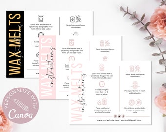 Wax Melts Care Card Editable Template, Canva Template, Printable Wax Melts Instructions Card, Small Business, Wax Melt Care Cards.