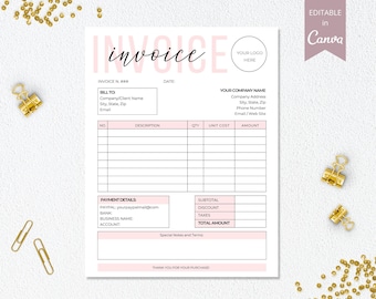 Invoice Template Editable, Small Business  Custom Order Form Printable, Invoice Form, Modern Invoice, Instant Download. DTP-001