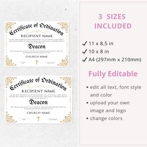 ministry certificate, minister certificate, religious printables, deacon certificate, canva template, certificate, license certificate, church membership, church templates, church form template, pastor certificate, minister form, of ordination