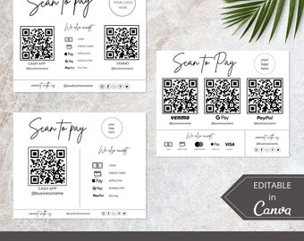 Panneau QR code I, modèle canva modifiable, panneau Scan to Pay, panneau PayPal CashApp pour les petites entreprises, panneau de paiement Venmo, offre groupée Scan to Pay