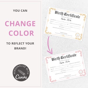 editable canva template, pupy birth certificate, dog birthday, 	
cat certificate, pet adoption