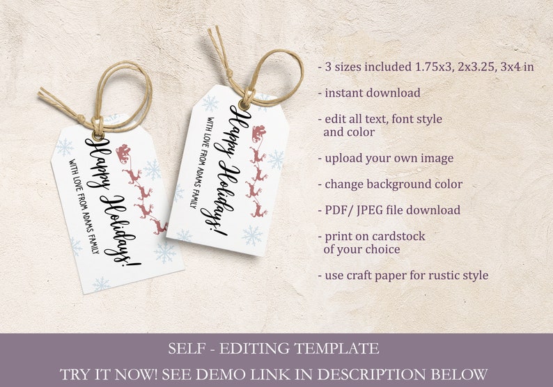 Happy Holidays Tags Template Editable Christmas Tag - Etsy