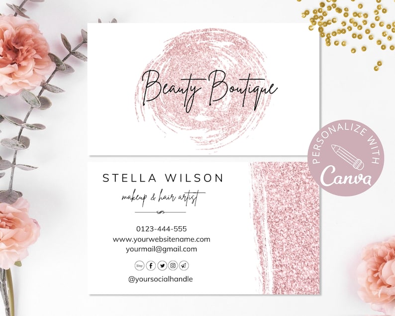 Boutique business card template with modern DIY design, Canva editable