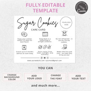 sugar cookies care card, care instructions, editable canva template