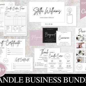 Candle Business Bundle I Editable Canva Template I Candle Thank You Cards I Candle Labels Template I Printable Candle Care Card I Order Form