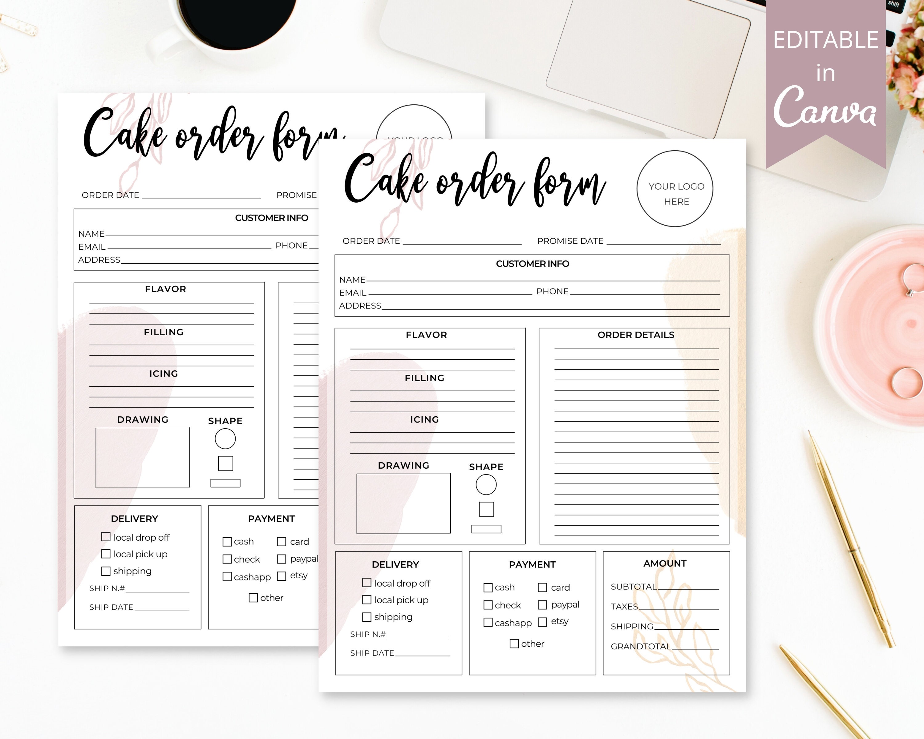 Cake Order Form, Editable Canva Template, Bakery Order Form Printable ...