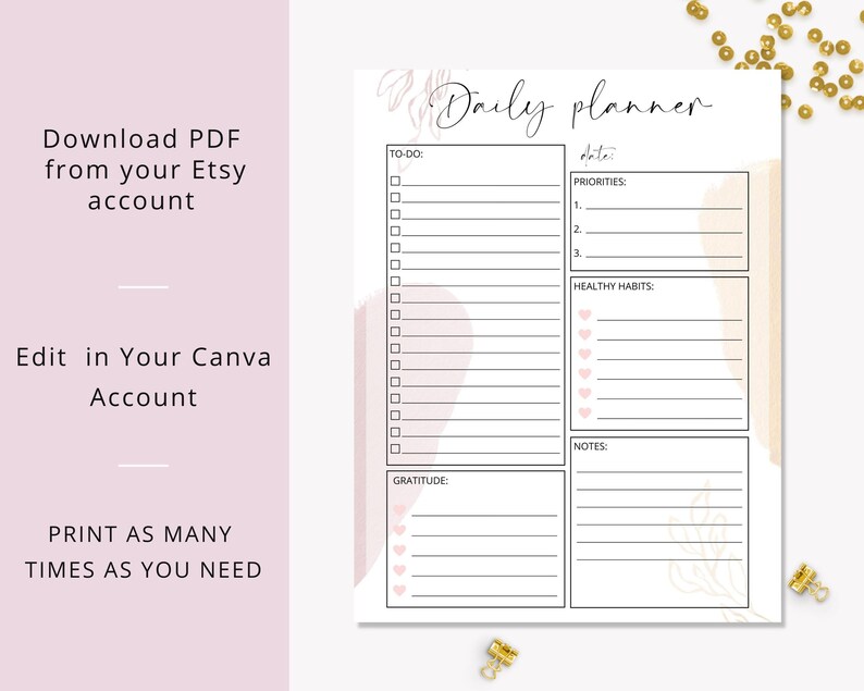 Editable Daily Planner ADHD Day Planner Printable Canva Etsy