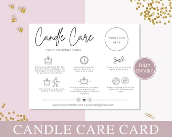 Candle Care Card Editable Template, Printable Candle Instructions, Candle Care Guide, Candle Small Business Inserts, Add Your Logo. DTP-030