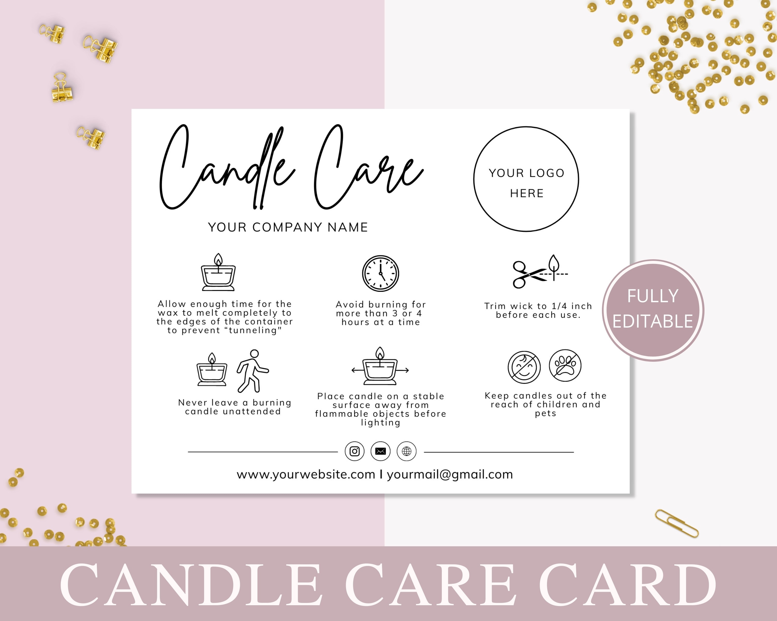 Candle Care Card Editable Template Printable Candle Etsy