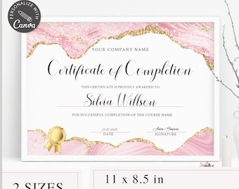 Editable Certificate Of Completion I Canva Template, Lash Certificate Of Completion, Training Course Certificate, Makeup Artist Certificate