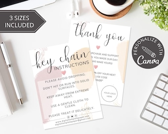 Keychain Care Cards, Editable CanvaTemplate, Editable Keychains Care Card, Printable Keychain Care Instructions Order Packaging Inserts.
