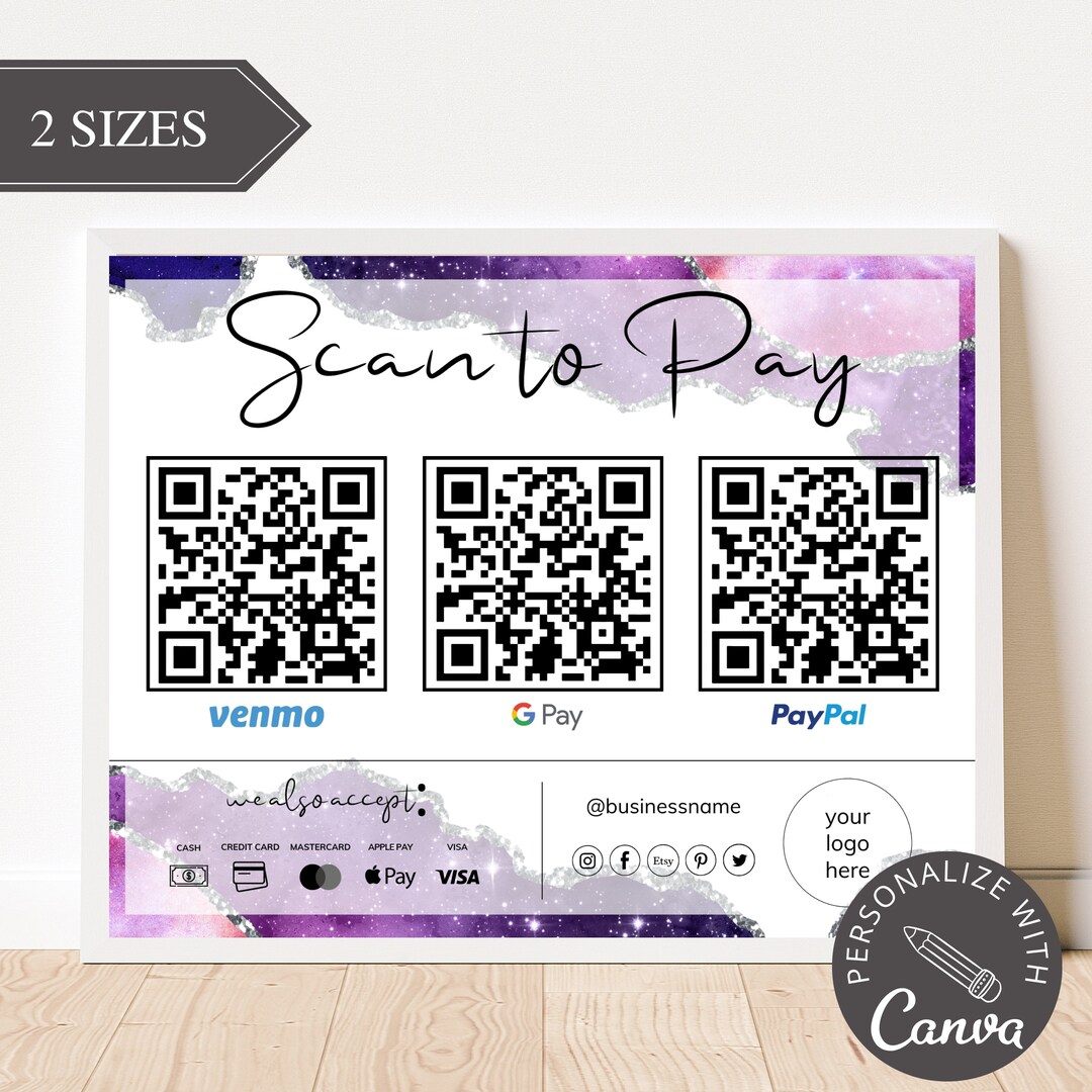 Scan to Pay Sign I Editable Canva Template, QR Code Sign Template ...