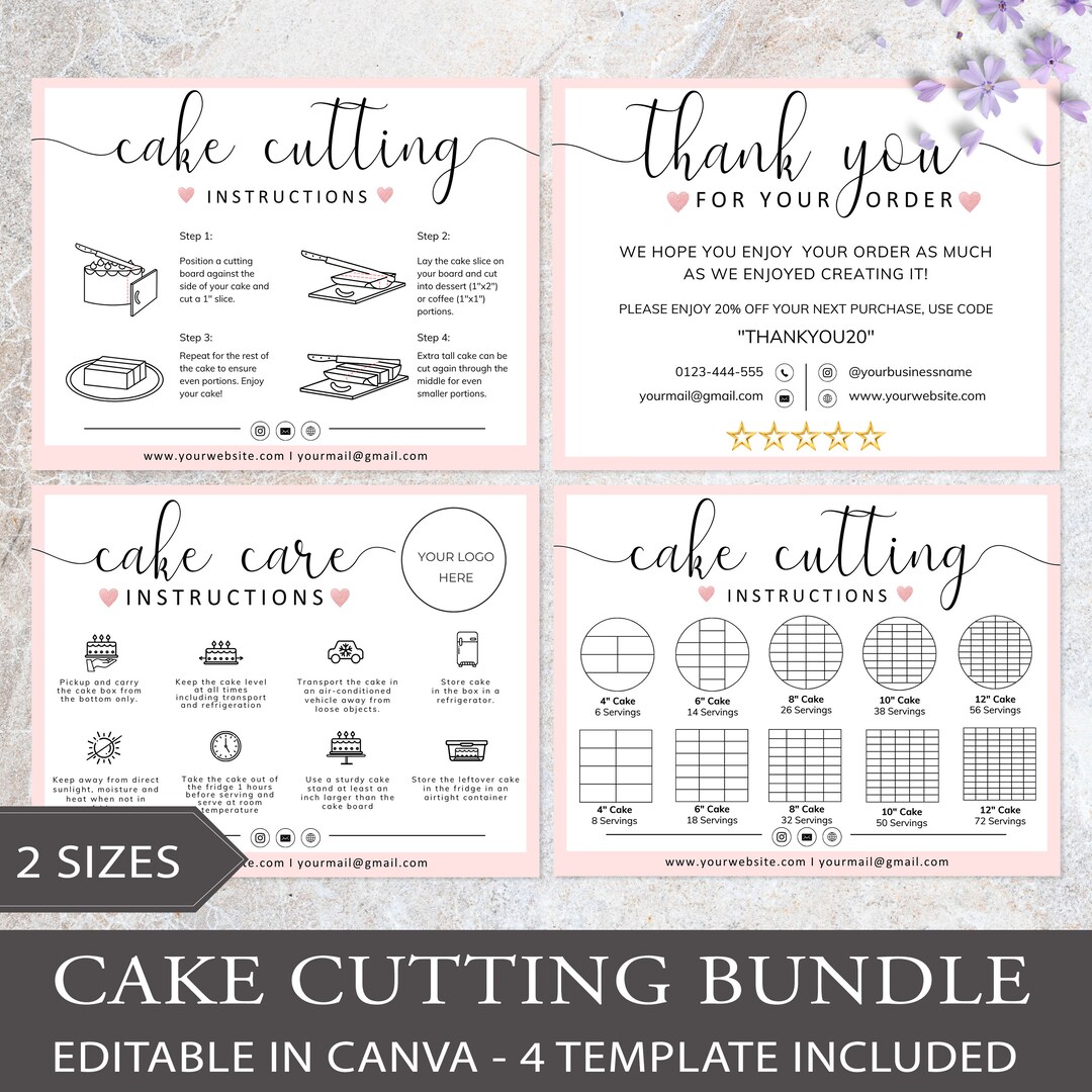 Cake Care Card I Editable Canva Template I Cake Cutting Guide, Care ...
