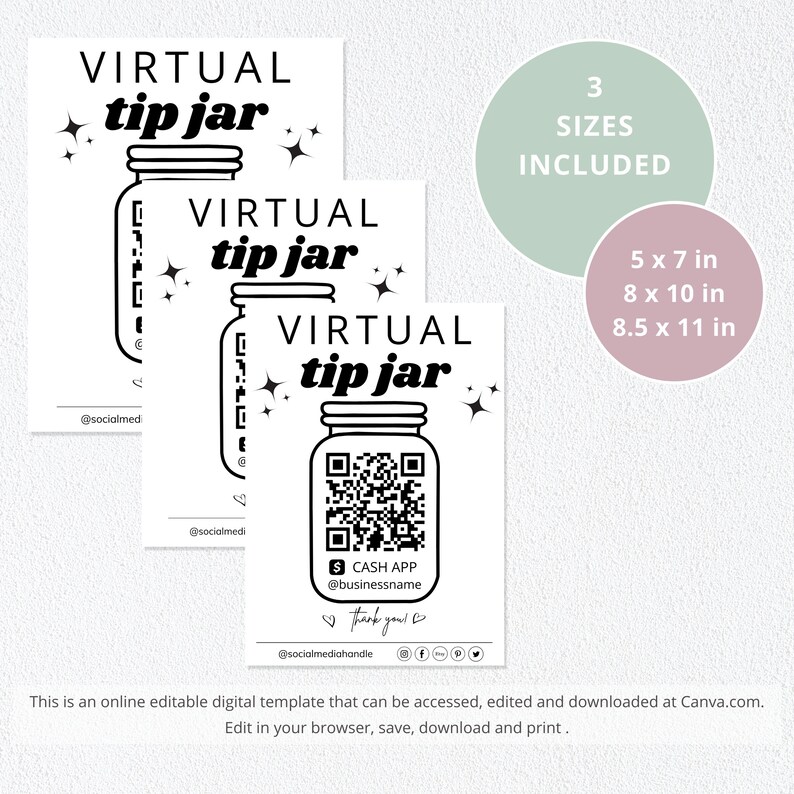 Jar Bar Code Virtual Tip Jar Sign I Canva Template, QR Code Sign for Small Business ...