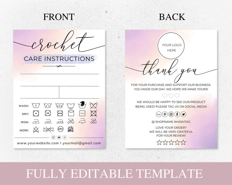 Crochet Care Cards, Editable Canvatemplate, Custom Crocket Care Card