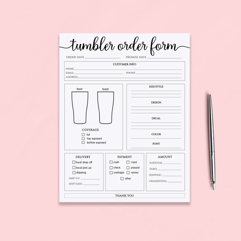 tumbler order form editable custom tumbler order form etsy
