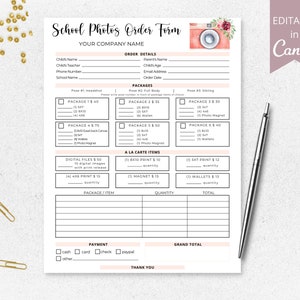 School Photography Order Form I Editable Canva Template I Preschool Photos Order Form, Printable Photography Order Forms, Photo Invoice.