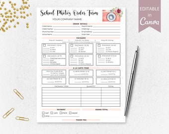 School Photography Order Form I Editable Canva Template I Preschool Photos Order Form, Printable Photography Order Forms, Photo Invoice.
