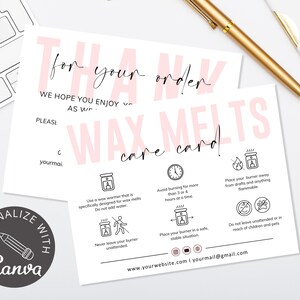 Wax Melts Care Card, Canva Editable Template, Printable Wax Melts Instructions Card, Small Business Wax Melt Care Cards, Candle Care Card.