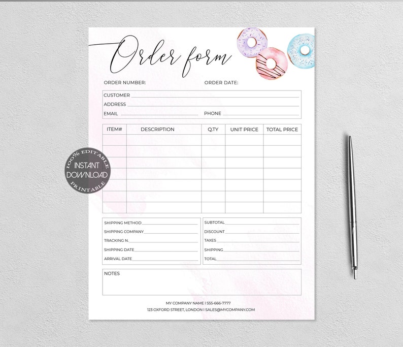 bakery order form template cake order form printable etsy
