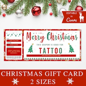 Cupón de tatuaje con certificado de regalo de Navidad / Plantilla de Canva editable / Tarjeta de regalo navideña para él o ella / Cupón personalizado I