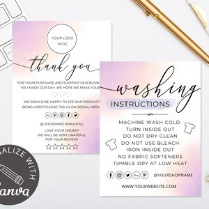 Washing Instructions Care Card I Editable Canva Template I Etsy Shop Tshirt Insert Card I Printable Packaging Insert I Small Business Card