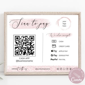 Scan to Pay Card I bearbeitbare Canva Vorlage, QR-Code-Zeichen, Geschäftsschild für kleine Unternehmen, Venmo-Zahlung druckbar, sofortiger Download.