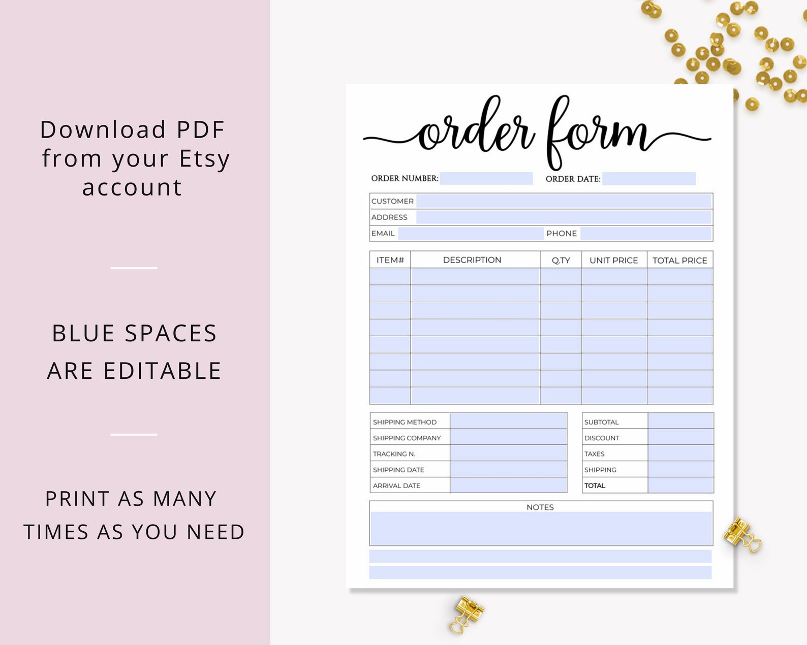 Order Form Editable, Fillable Order Forms, Small Business Order Form ...