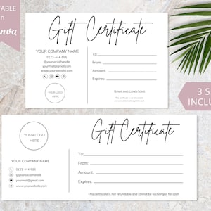 Editable Gift Certificate, Canva Template, Small Business Gift Cards ...