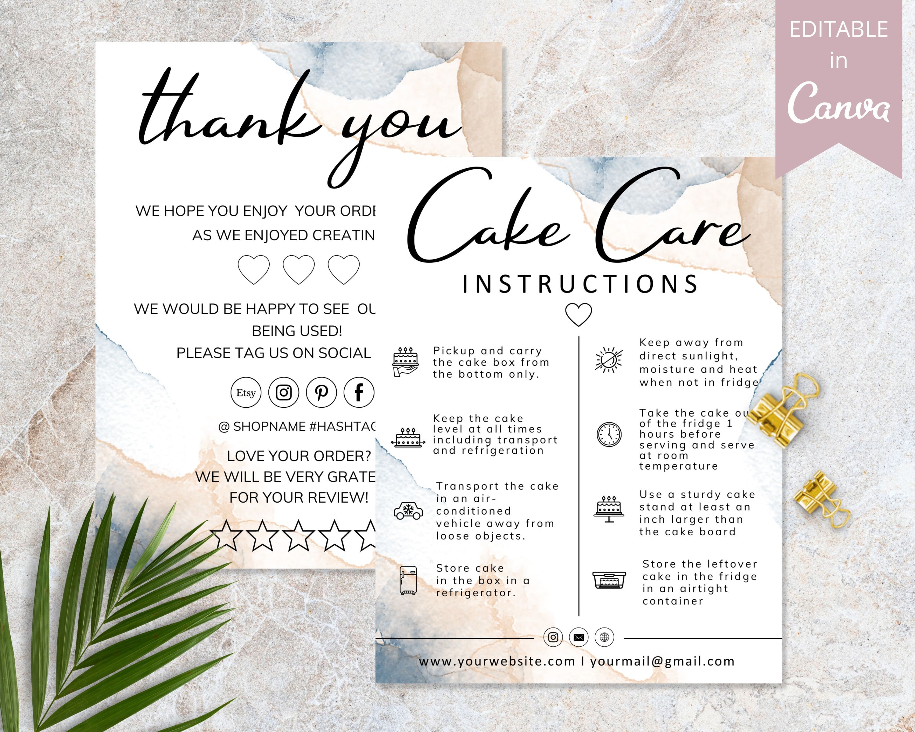 cake-care-card-template-canva-editable-wedding-cake-care-etsy
