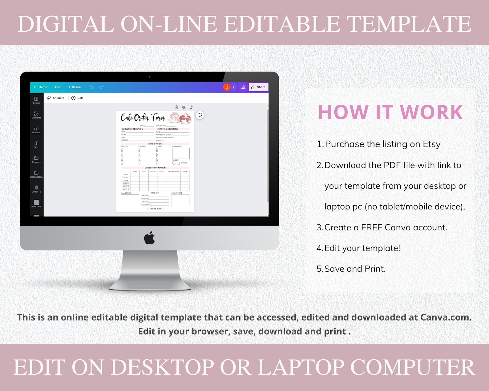 Cake Order Form Template | Editable Canva Template I Bakery Order Form ...