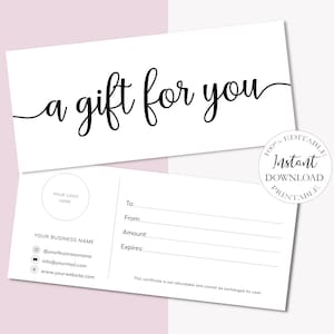 File digitale modificabile del buono regalo, buoni regalo per piccole imprese, buono regalo Etsy stampabile, aggiungi i tuoi modelli aziendali con logo. DTP-028
