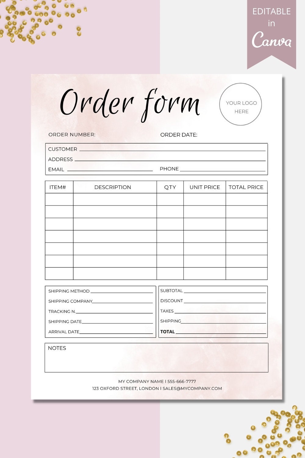 custom order form template, small business order form printable