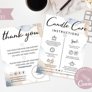 Kerzenpflege Kartenvorlage I Canva Template I Kerze-Dankeschön-Karte für Kunden I Bearbeitbare Kerzenanleitungskarte I Custom Care Card.
