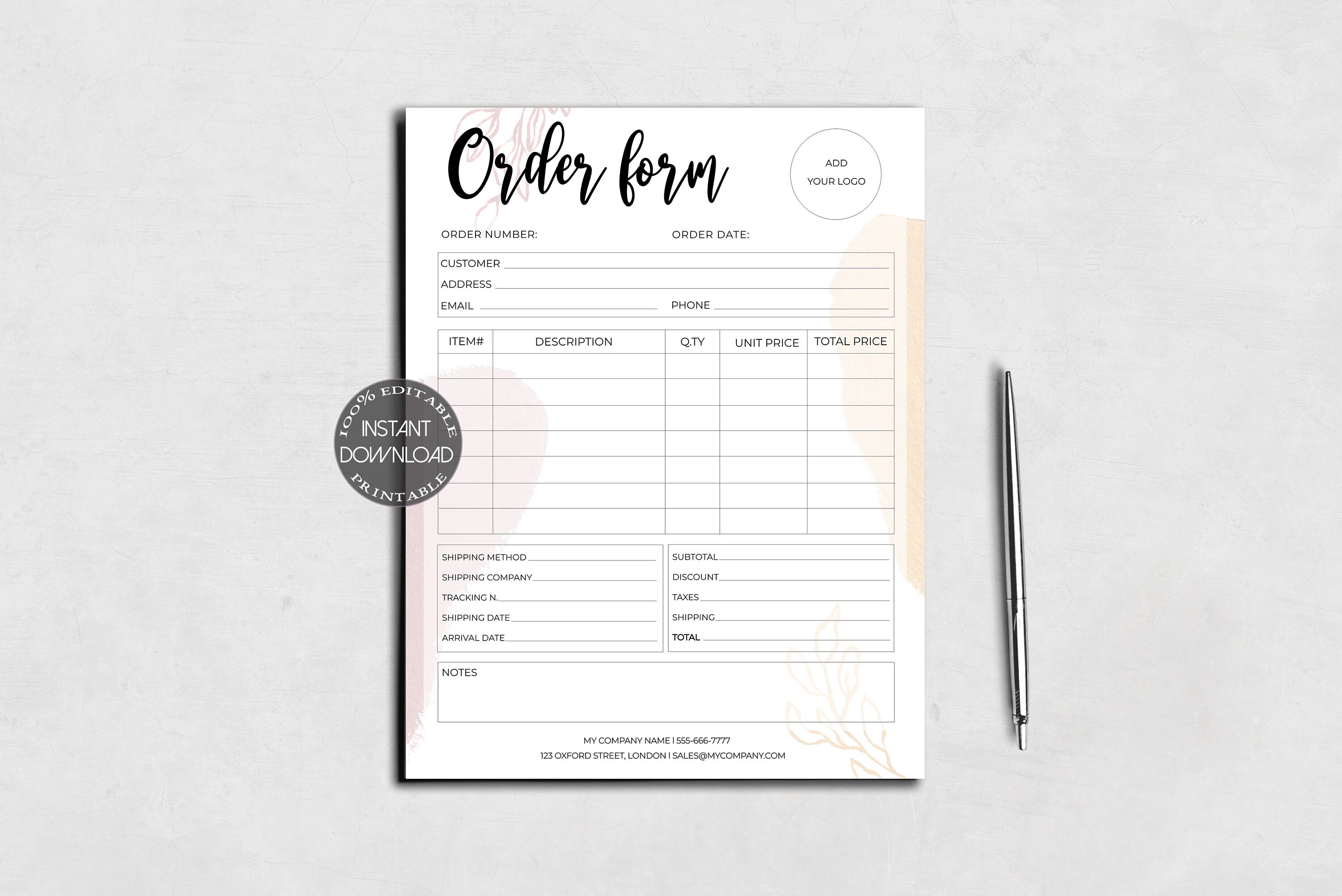 Order Form Editable Template Custom Order Form Printable Etsy