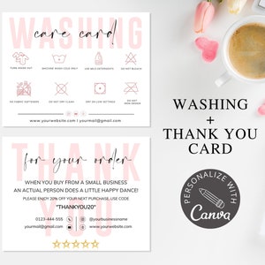 Washing Instructions Care Card I Editable Canva Template I Etsy Shop Tshirt Insert Card I Printable Packaging Insert I Small Business Card
