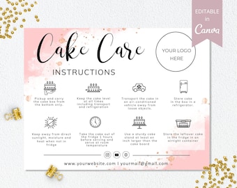Cake Care Card Template, Canva Editable Wedding Cake Care Cards, Printable Cake Care Guide, Cake Instructions, Instant Download. DTP-031