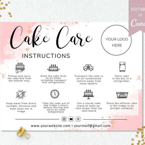 Cake Care Card Template, Canva Editable Wedding Cake Care Cards, Printable Cake Care Guide, Cake Instructions, Instant Download. DTP-031