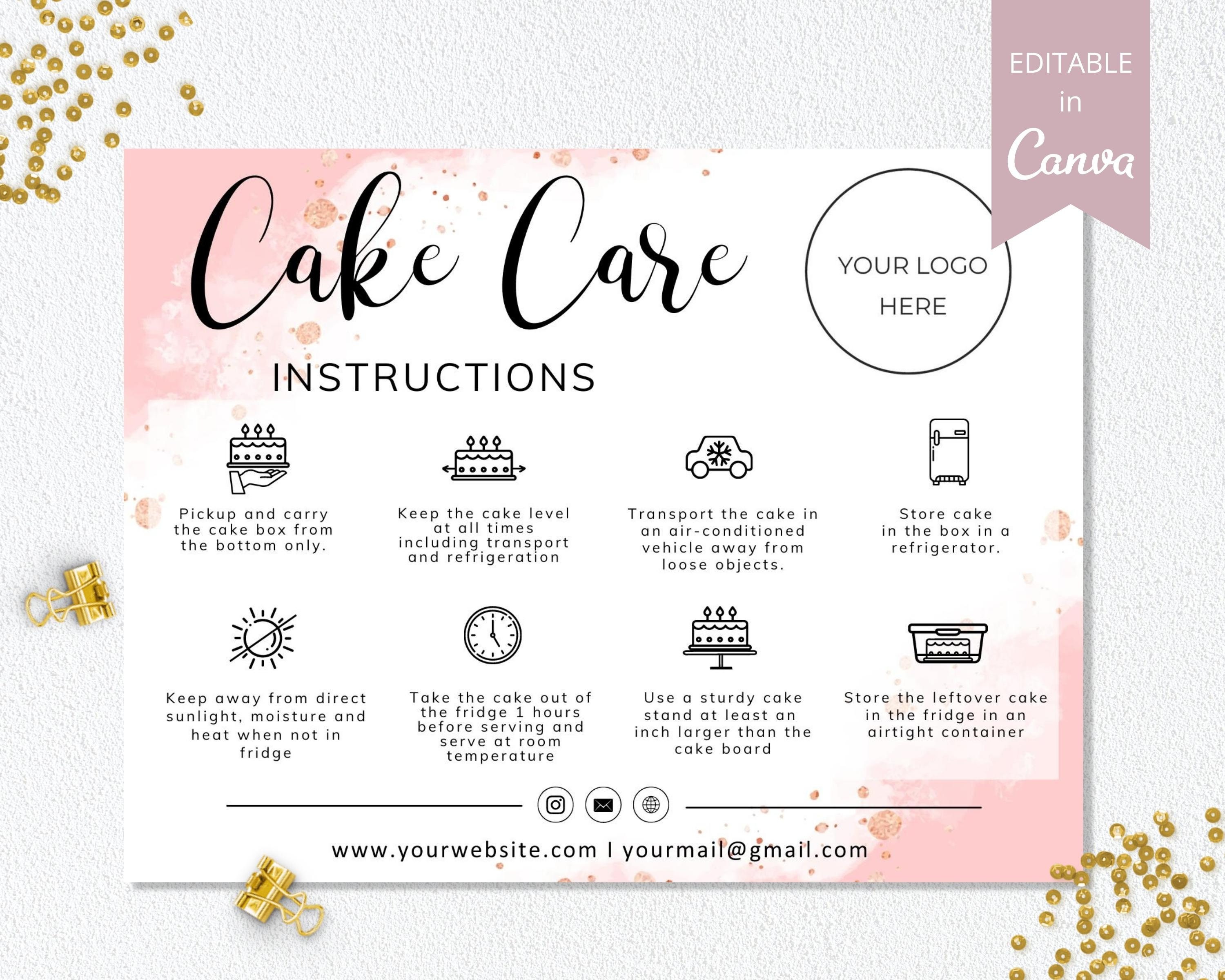 Cake Care Instructions Template