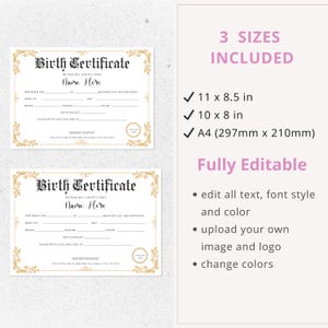 editable canva template, pupy birth certificate, dog birthday, 	
cat certificate, pet adoption