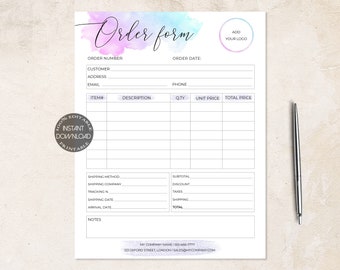 Editable Order Form Template, Custom Order Form, Printable Invoice Form, Craft Order Form, Etsy Shop Small Business Templates. DTP-004